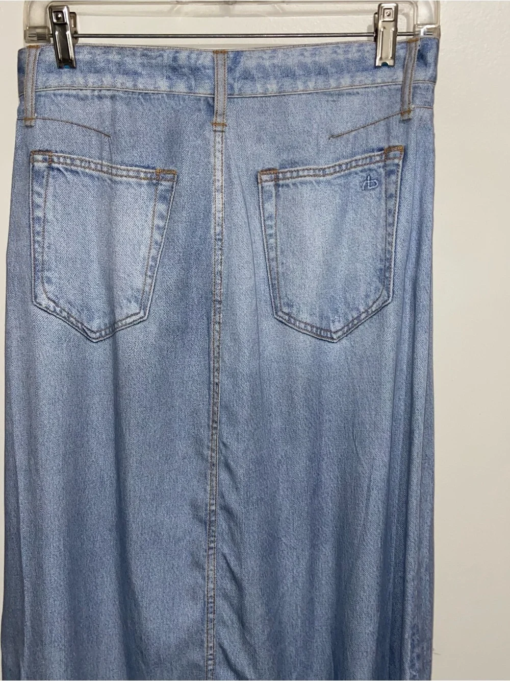 Rag & Bone Skirt Womens Sz 27 Tulip Liquid Miramar Denim Midi Tencel Chambray